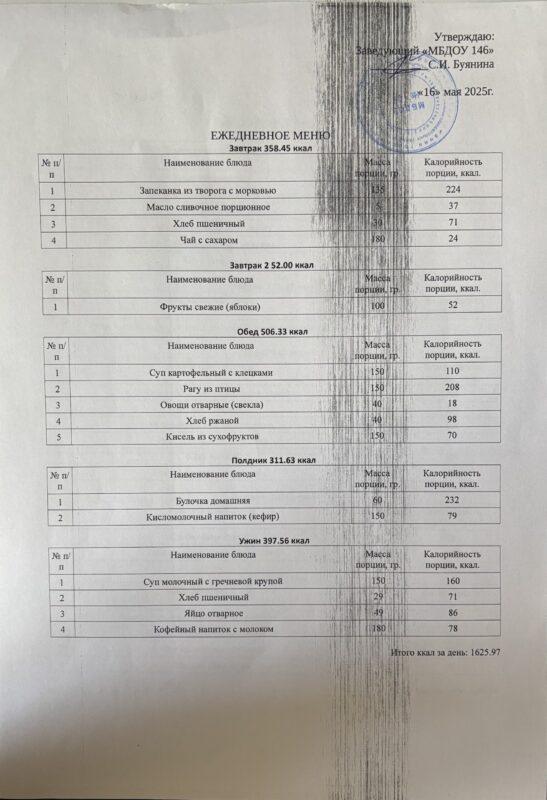 меню 16.05.2025
