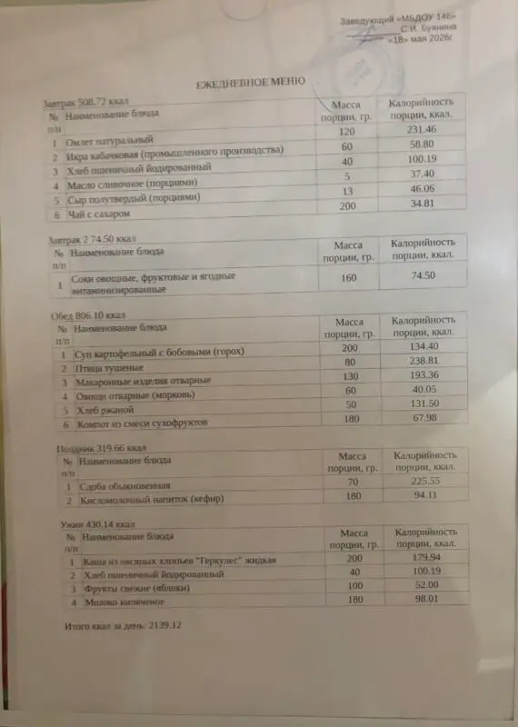 меню 18.05.2026